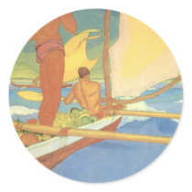 'Men in an Outrigger Canoe Headed for Shore' stickers by SolPacifico 'Men in an Outrigger Canoe Headed for Shore' stickers