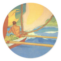Men in an Outrigger Canoe Headed for Shore Sticker