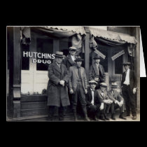 Men in Font of Hutchings-Davis Drug Store cards