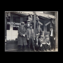 Men In Front of  Hutchings-Davis Drug Store postcards