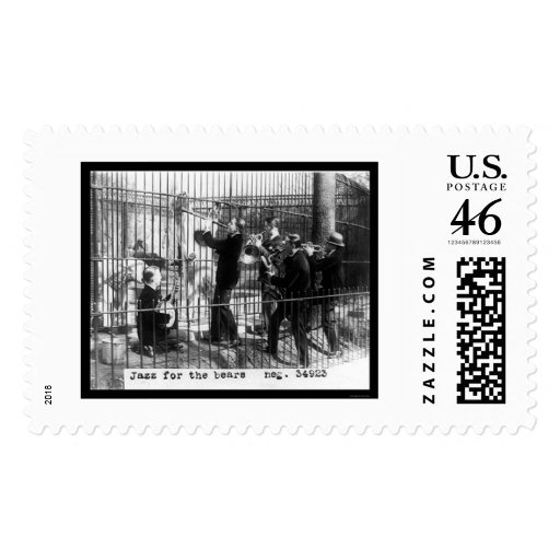 Men Playing Jazz Music by a Polar Bear 1924 Stamp