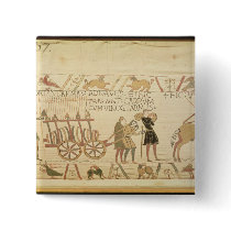 Men pulling a cart loaded with wine and arms buttons