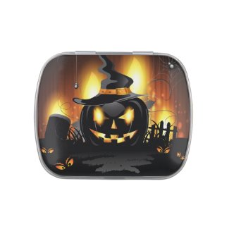 Menacing Black Pumpkin Halloween Candy Tins