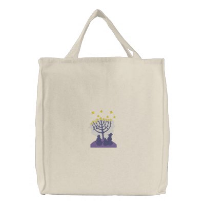 Menorah Snowfamily Embroidered Tote Bag by Embroidery4U