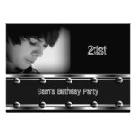 Mens 21st Birthday Party Black Metal Look Image Custom Announcements