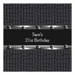 Mens 21st Birthday Party Leather Black Mans Personalized Invite