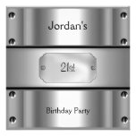 Mens 21st Birthday Party Metal Black Silver Invite