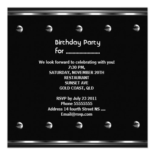 Mens 30th Birthday Party Metal Black Mans Personalized Announcement
