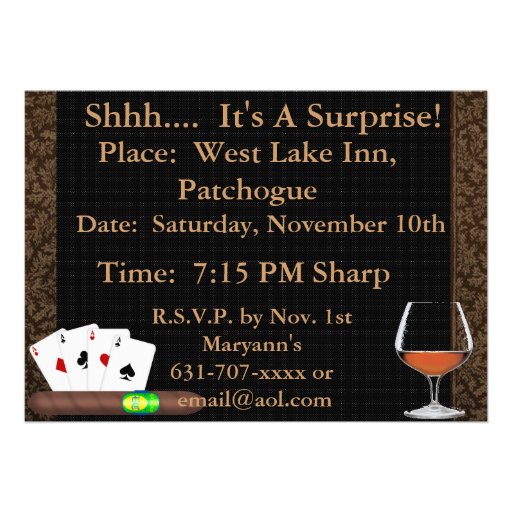 MENS 40th Birthday Cigars,Poker BRANDY INVITATIONS