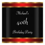 Men's 40th birthday Party  Black Red Art Deco Personalized Invites