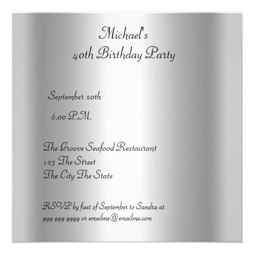 Men's 40th birthday Party  Black Red Art Deco Personalized Invites