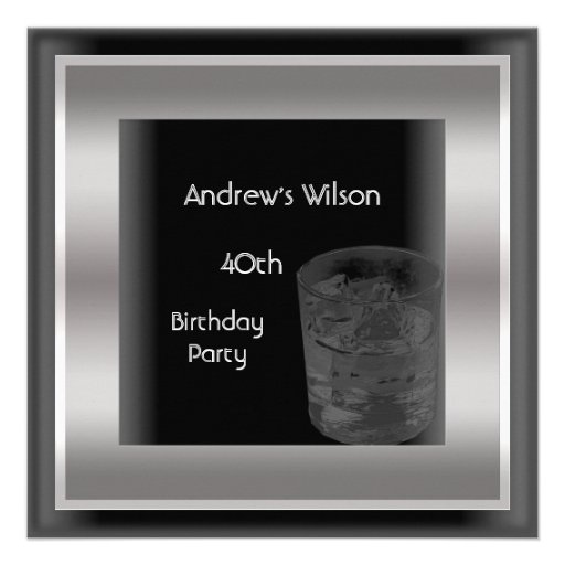 Mens 40th Birthday Party Elegant Black Silver Man Custom Announcements (front side)