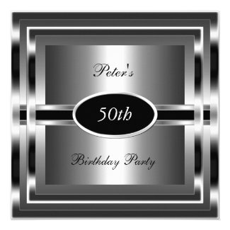 Mens 50th Birthday Party Black Silver Invitation