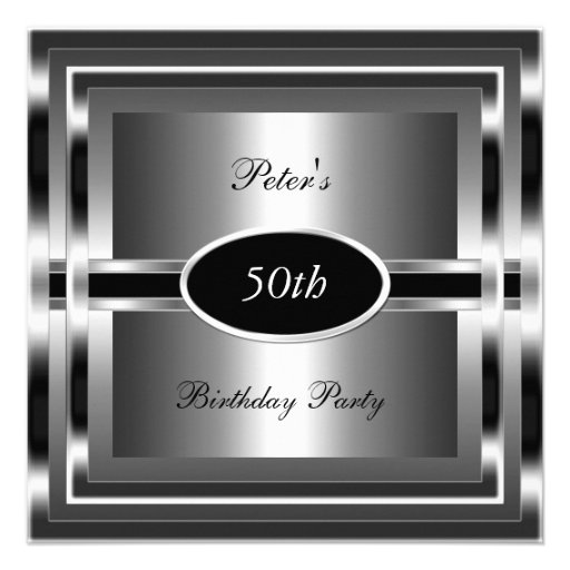 Mens  50th Birthday Party Black  Silver Invite