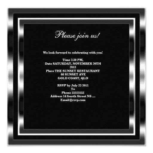 Mens  50th Birthday Party Black  Silver Invite