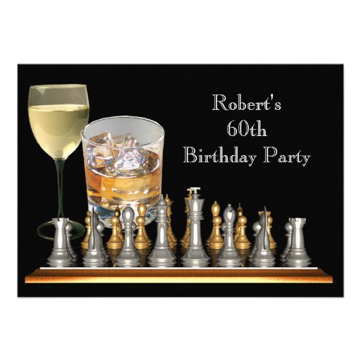 Mens 60th Birthday Party Chess Set Drinks Personalized Announcements