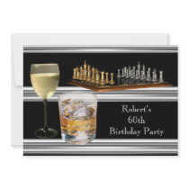 Mens 60th Birthday Party Chess Set Drinks Silver