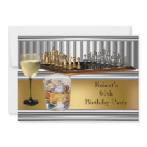 Mens 60th Birthday Party Chess Set Metal Gold