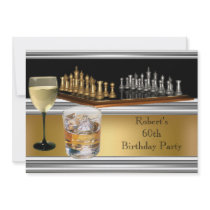 Mens 60th Birthday Party Chess Set Wine Gold