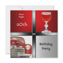 Mens 60th Birthday Party Red Metal Silver Red Car Invitations