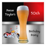 Mens 70th Birthday Party Red Beer Motorbike Invitations