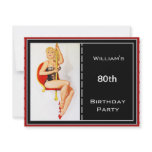 Mens 80th Birthday Party Red Black Pin-up Custom Announcements