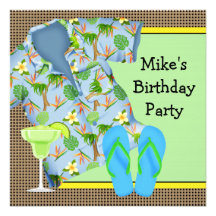 Mens BBQ Margarita Beach Birthday Party Invitation