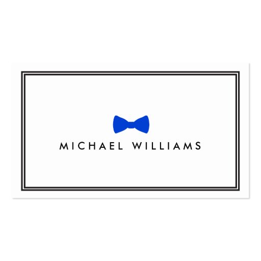 Men's Classic Bow Tie Logo - Blue and White Business Card Templates (front side)