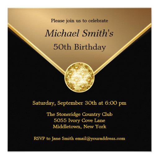 Mens Gold Black Elegant Jewel Birthday Invitations