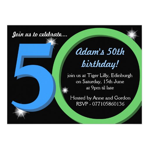Mens Green / Blue fiftieth 50th Birthday Party Custom Invites
