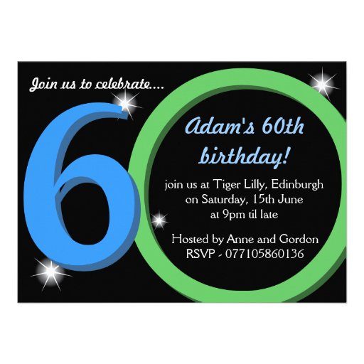 Mens Green / Blue Sixtieth 60th Birthday Party Personalised Announcement