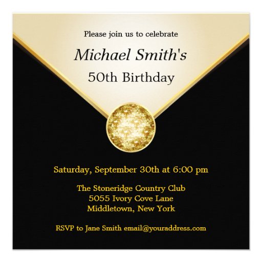 Mens Ivory Black Gold Elegant Birthday Invitations