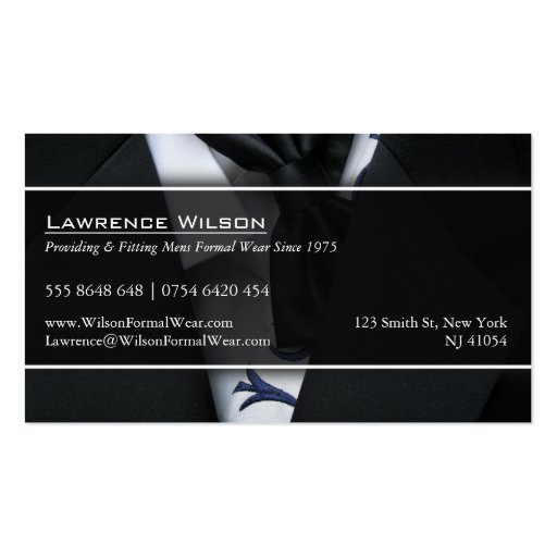 Mens Suit Formal Wear, Photo Business Card (back side)