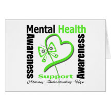Mental Health Awareness Heart Butterfly Ribbon Greeting Cards