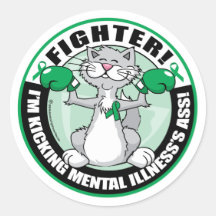 Mental Illness Cat Fighter Round Stickers