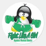Mental Illness Fighting Penguin Round Sticker
