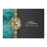 menu teal black damask bling personalized invite