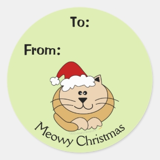 Meowy Christmas Gift Tag Stickers Cartoon Fat Cat