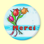 MERCI  French Thank You fun flowers cartoon Magnet magnets