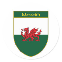 Meredith Welsh Flag Shield Round Stickers