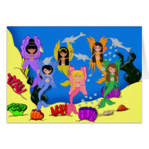 Merfairies in Ocean with Dolphins Card