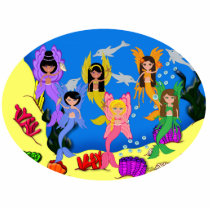 Merfairies in Ocean with Dolphins Photo Sculpture photo sculptures