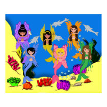 Merfairies  in Ocean with Dolphins Poster posters