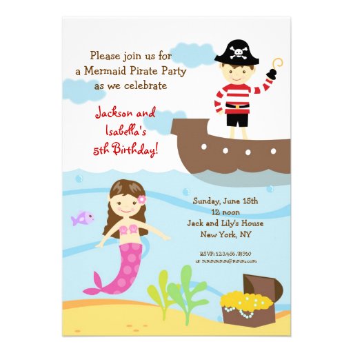 Mermaid and Pirate Birthday Party Invitations