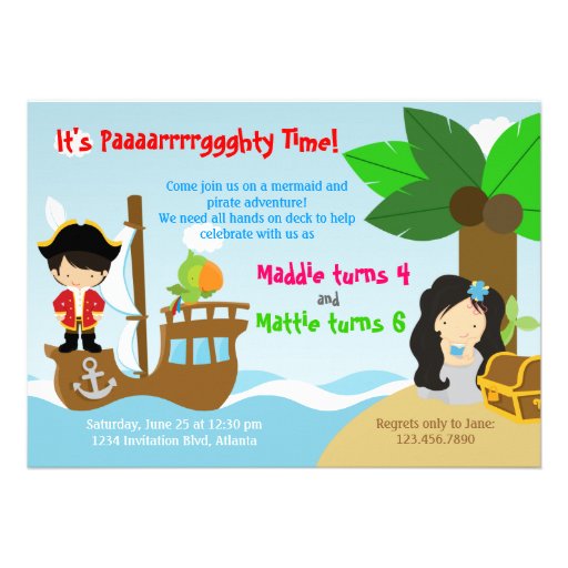 Mermaid and Pirate Twins Joint Birthday Party Announcement