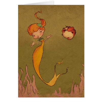 mermaid and seahorse card by Strudelcookies