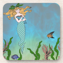 Mermaid and seal beverage coaster