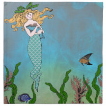 Mermaid and seal printed napkin 