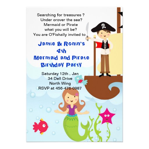 Mermaid and the Pirate Brithday Invitation