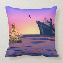Mermaid at sunset throw pillow